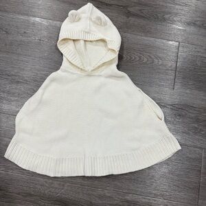 Cozy Knit Hooded Poncho with Ears - Cream